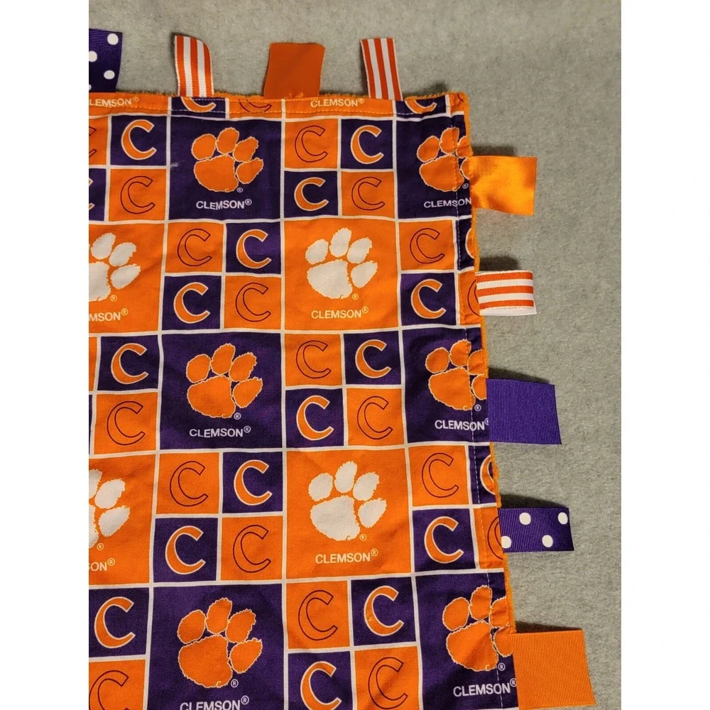 Future Tailgater Clemson Tigers Lovey Sensory Tag Security Blanket Minky Dot
